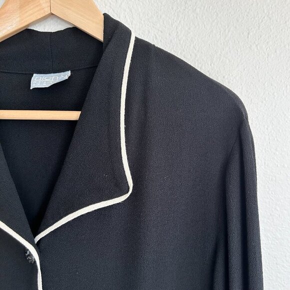 Vtg Niche Nilgun Derman Jacket Crepe Button Up Pinch Black White Trim - Picture 2 of 11